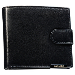 Schwarze, horizontale Herren Geldbörse aus Leder mit Druckknopf – Ronaldo