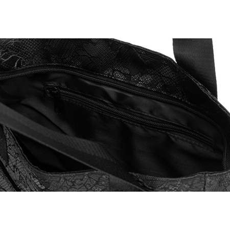 Schwarzer Damen-Shopper aus Polyester, aufgehängt an bequemen Griffen, mit einer äußeren Reißverschlusstasche – Rovicky