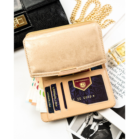 Beige Damen-Geldbörse aus Öko-Leder mit Druckknopf- und Reißverschluss – Peterson