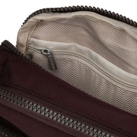 Bordeauxfarbene Damen-Umhängetasche aus Polyester, aufgehängt an einem verstellbaren Gürtel – Peterson