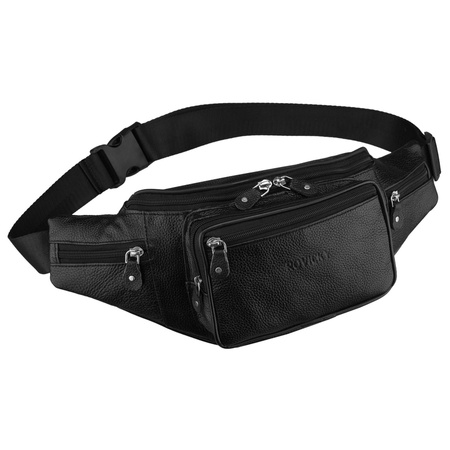 Schwarze, aus Leder gefertigte Herren-Gürteltasche mit Reißverschluss, einkammerig - Rovicky
