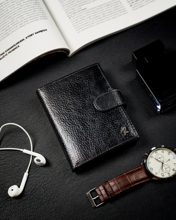 Klassische Herren Geldbörse Hochformat mit Verschluss aus Echtleder mit RFID-Technologie – Rovicky