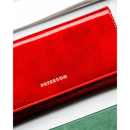 Elegante Damen-Geldbörse aus echtem Leder in Rot, mit Druckknopfverschluss und Rahmen - Peterson