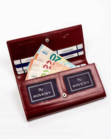 Große Damen Geldbörse aus Leder mit RFID-Schutz und Druckknopf – Rovicky