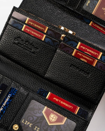 Große Damen Geldbörse aus Leder mit Druckknopf und Bügelverschluss – Peterson