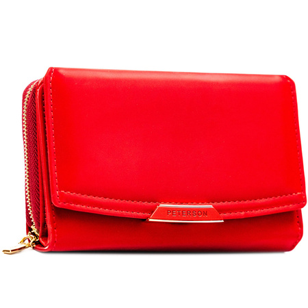 Rote Damen-Geldbörse aus Öko-Leder mit Druckknopf- und Reißverschluss – Peterson