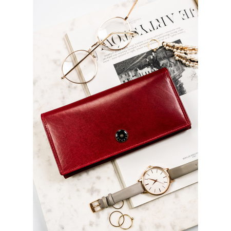 Elegante Damen Geldbörse aus Leder in Rot mit Druckknopf – Peterson