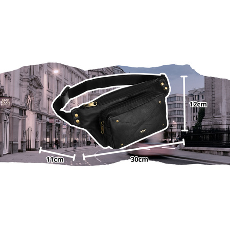 Herren Bauchtasche schwarz aus Leder mit Reißverschluss – Peterson