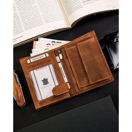 Braune Herren Geldbörse aus Leder ohne Verschluss mit geprägtem Hundemotiv