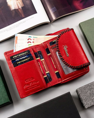 Damen Geldbörse aus Leder mit Druckknopf und Reißverschluss – Peterson