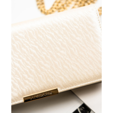 Damen-Geldbörse aus ökologischem Leder in Ecru, mit Druckknopf und Reißverschluss verschließbar - Peterson