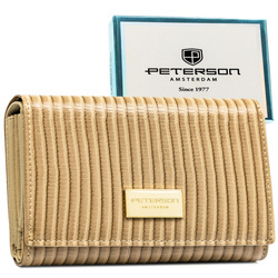 Damen-Geldbörse aus Natur- und Öko-Leder in Beige mit Flechtmuster – Peterson