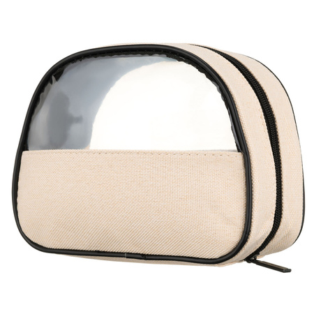 Beige-schwarze Kosmetiktasche aus synthetischem Stoff mit transparentem Panel – Peterson