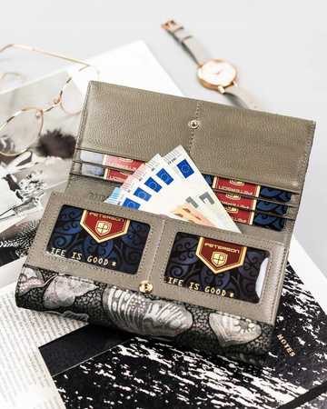 Große Damen Geldbörse aus Leder mit Druckknopf – Peterson