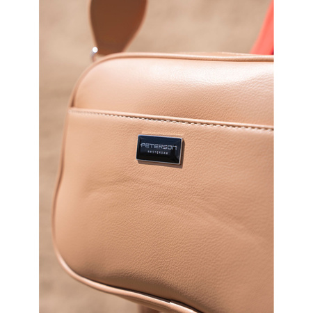 Beige Damen City-Umhängetasche aus Öko-Leder mit zwei Schulterriemen im Crossbody-Stil – Peterson