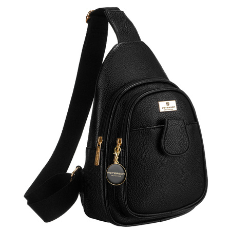 Schwarze Damen Gürteltasche Crossbody, Ein-Schulter-Rucksack aus Öko-Leder – Peterson