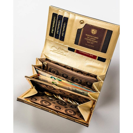 Klassische Damen Geldbörse aus echtem Leder in Schwarz-Gold in Geschenkbox – Peterson