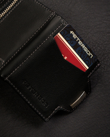 Kleine Herren Geldbörse hochformat schwarz aus Leder mit Druckknopf – Peterson