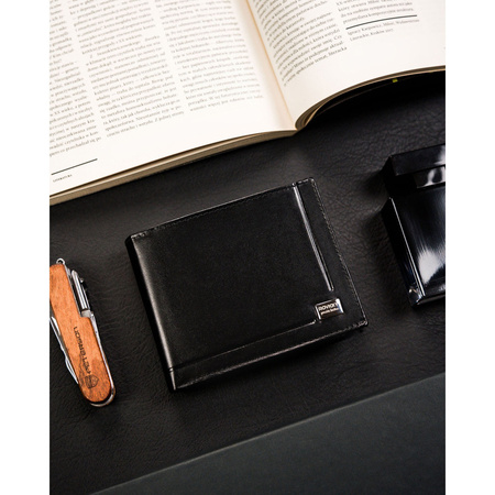 Herren Geldbörse aus schwarzem Leder ohne äußeren Verschluss – Rovicky