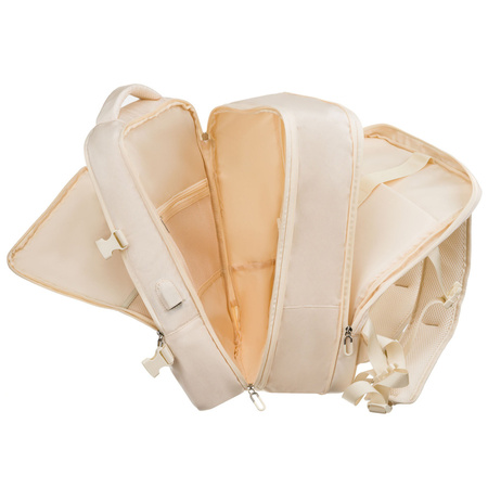 Praktischer Reise-Rucksack in Ecru, ausgestattet mit einem Netzfach und Kompressionsriemen – Peterson