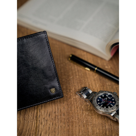 Geräumige schwarze Herren Geldbörse ohne Verschluss aus echtem Leder – Rovicky