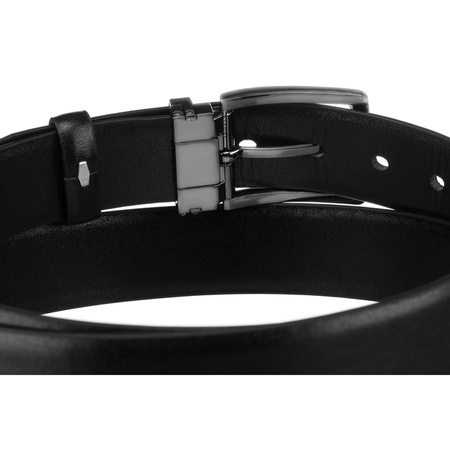 Breiter schwarzer Herren-Gürtel aus Öko-Leder mit silberner, klassischer Schnalle