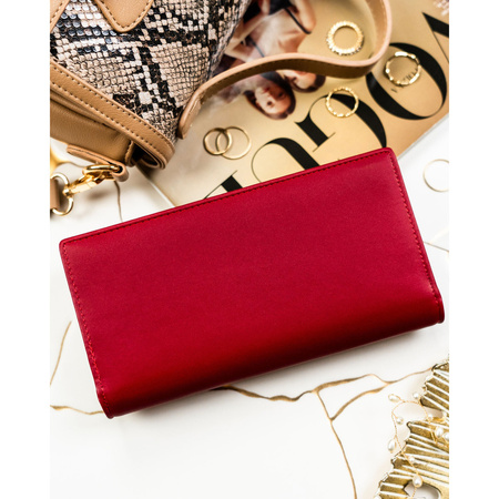 Rote Damen-Geldbörse aus Natur- und Öko-Leder, mit Magnet und Reißverschluss verschließbar - Peterson