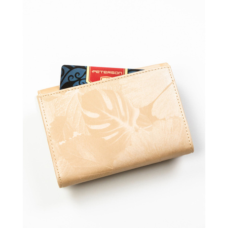 Beige Damen-Geldbörse aus Natur- und Öko-Leder mit RFID-System - Peterson