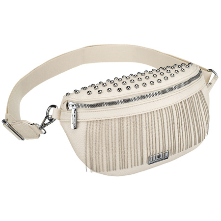 Modische Damen-Gürteltasche aus Öko-Leder in hellem Beigeton, mit Reißverschluss verschließbar – Peterson