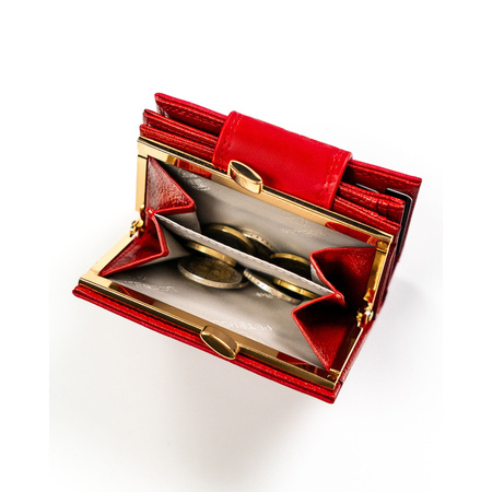 Kleine, rote Damen-Geldbörse aus Leder mit Bügelverschluss und Druckknopf - Peterson