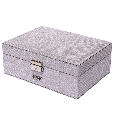 Silberne Schmuckschatulle aus Leder mit Schlüssel und Riegel – Peterson