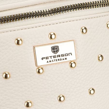 Hellbeige Damen-Bauchtasche aus Kunstleder mit Nieten verziert – Peterson