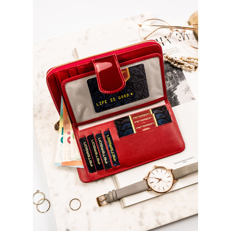 Lackierte, vertikale Damen Geldbörse aus Leder in Rot – Peterson