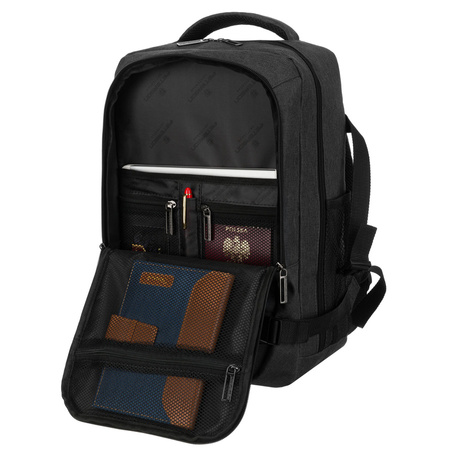 Geräumiger, schwarzer Reiserucksack aus Polyester, ideal als Handgepäck – Peterson