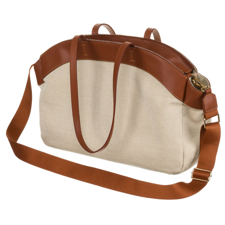 Große Damen Tasche aus Echtleder und Polyamidfaser in Beige-Braun – Peterson