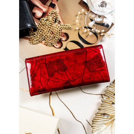 Luxuriöse rote Damen Geldbörse aus Lackleder mit Schmetterlingen – Peterson