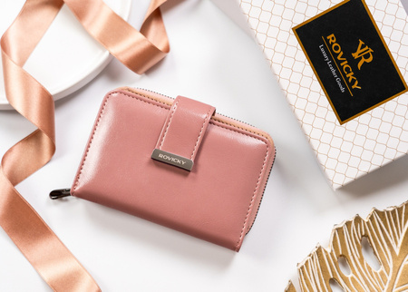Damen Geldbörse aus einfarbigem Öko-Leder mit Druckknopf – Rovicky