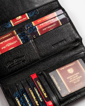 Große, klassische Damen Geldbörse in Schwarz mit Druckknopfverschluss – Peterson