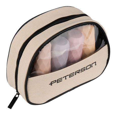 Beige-schwarze Kosmetiktasche aus synthetischem Stoff mit transparentem Panel – Peterson