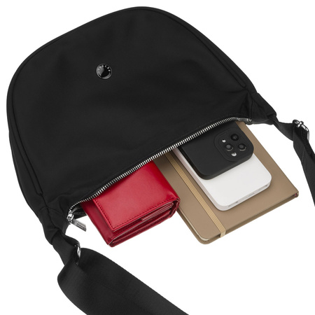 Schwarze Damen-Umhängetasche aus Polyester, ein Hauptfach mit Außenfach - Peterson