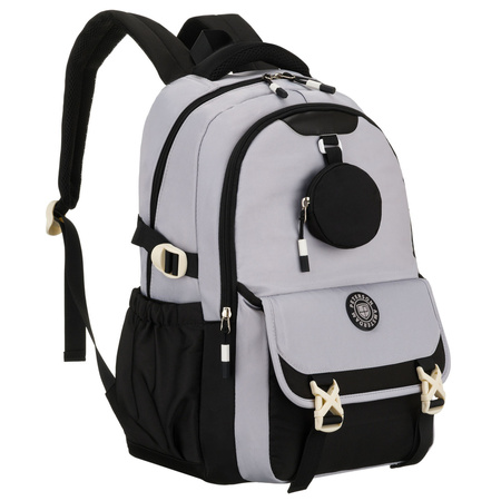 Grau-schwarzer Schulrucksack aus Polyester mit zusätzlicher Tasche - Peterson