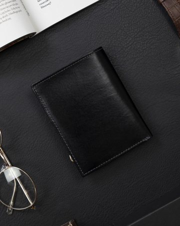 Herren Geldbörse Hochformat aus Glattleder mit goldenem Akzent – Rovicky