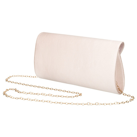 Elegante Damen-Clutch in Beige aus Synthetikstoff und an einer Kette hängend - Rovicky