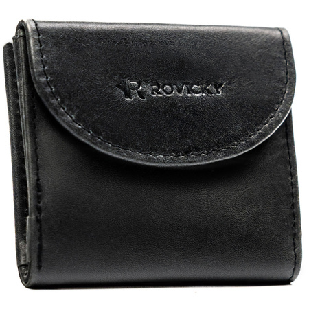 Kleine und schlanke Herren-Geldbörse aus Leder in Schwarz mit Druckknopfverschluss – Rovicky