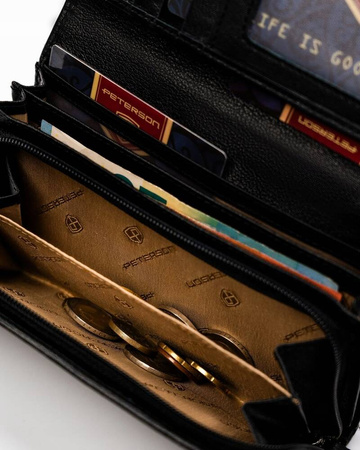 Große Damen Geldbörse aus Leder mit Druckknopf und Reißverschluss – Peterson