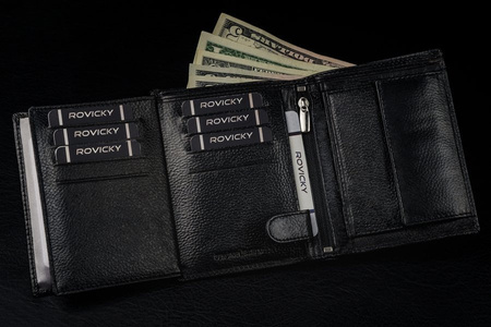 Große schwarze Herren Geldbörse aus Echtleder mit RFID-Schutz – Ronaldo