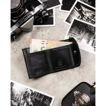 Kleine Herren-Geldbörse aus Leder in Schwarz mit Druckknopfverschluss – Rovicky