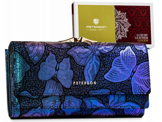 Große Damen-Geldbörse aus Leder mit Druckknopf und Bügelverschluss – Peterson