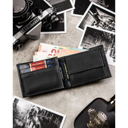 Schwarze Herren-Geldbörse aus Naturleder ohne äußeren Verschluss – Peterson