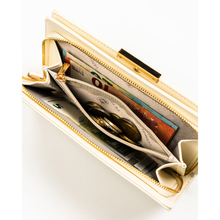 Damen-Geldbörse aus ökologischem Leder in Ecru, mit Druckknopf und Reißverschluss verschließbar - Peterson